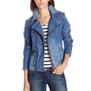 Sam Edelman Women Denim Moto‎ Jacket Blue Wash Asymmetrical Zipper Size S